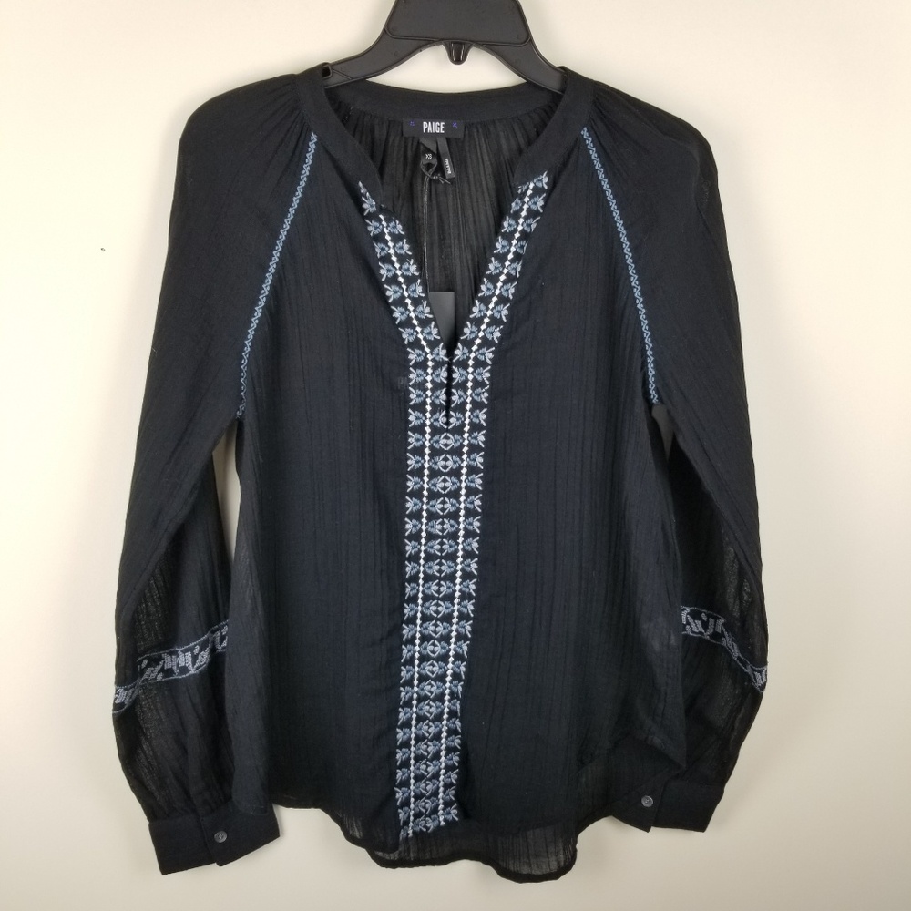 PAIGE Embroidered Gauze Peasant Top Sz XS